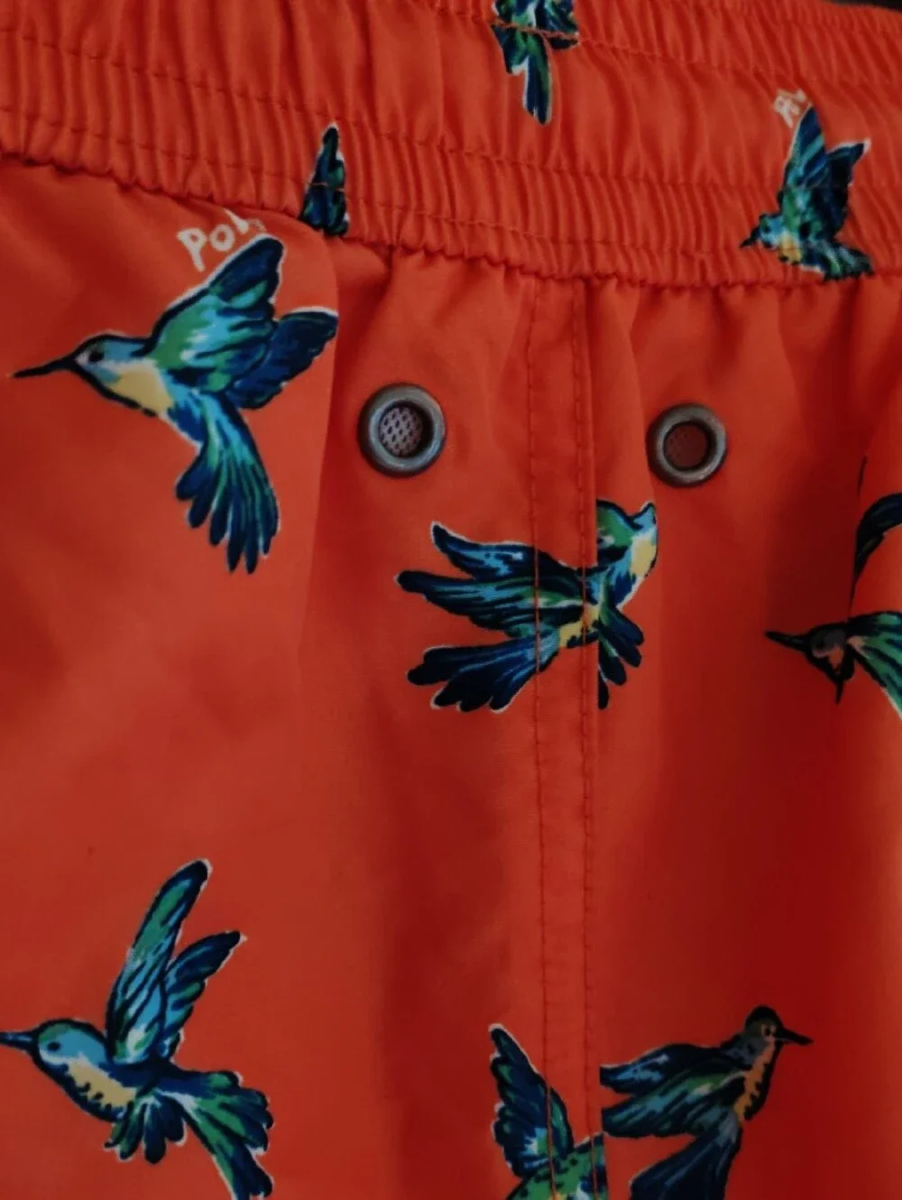 Men's Polo by Ralph Lauren Orange Swim Trunks with Hummingbird Print NWOT